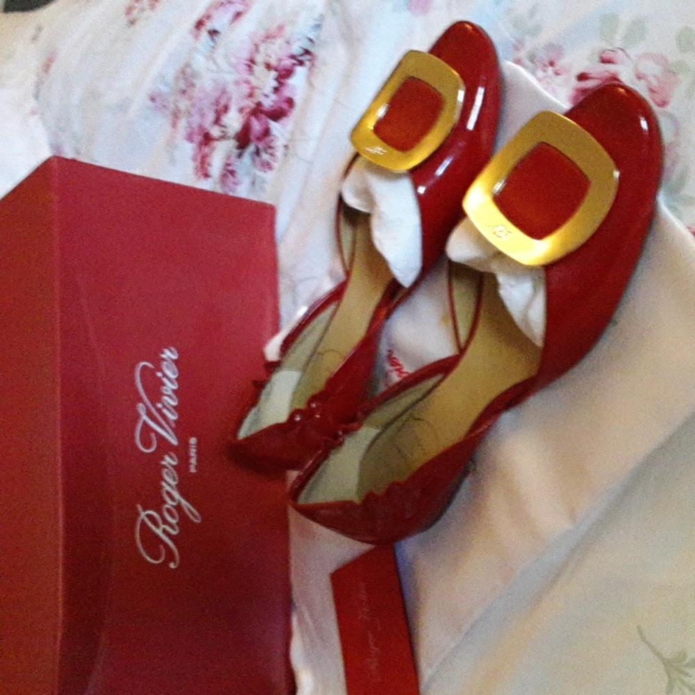 Patent Red Ballet Buckle Flats
